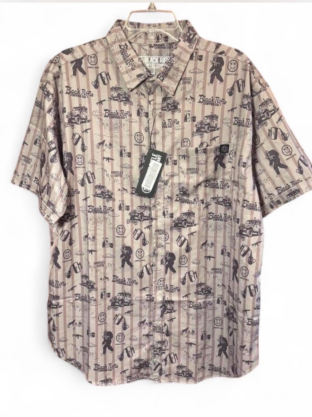NWT Black Rifle Coffee Company Men's Short-Sleeve Patterned Shirt - Taupe/Gray